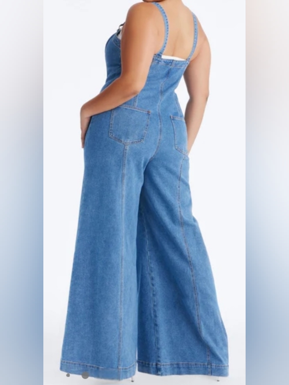 SHEIN Curve Blue Denim Wide-Leg Corset Jumpsuit Sz 1X - Picture 3 of 13